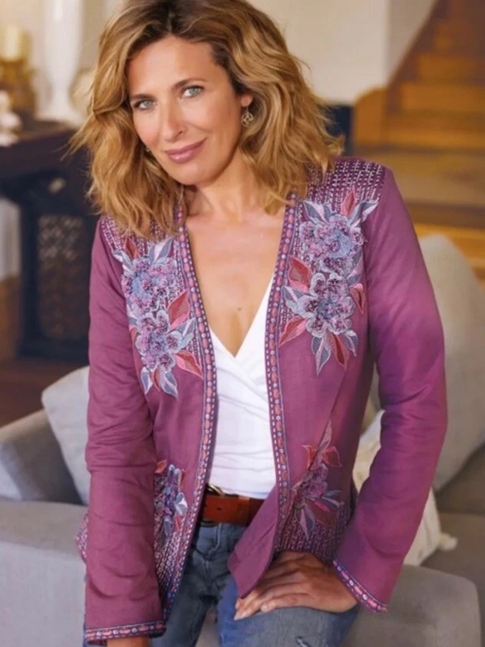 Soft Surroundings Playa Embroidered Cardigan Women’s Size S Embroidered Beaded